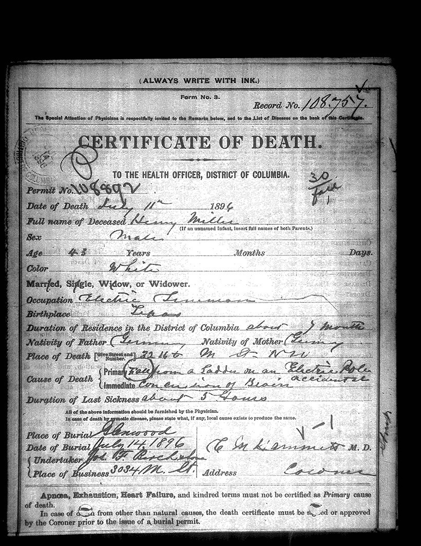 Henry Miller Death Certificate
